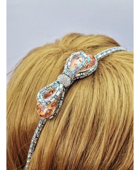 Kryształowe opaski do włosów z kokardką