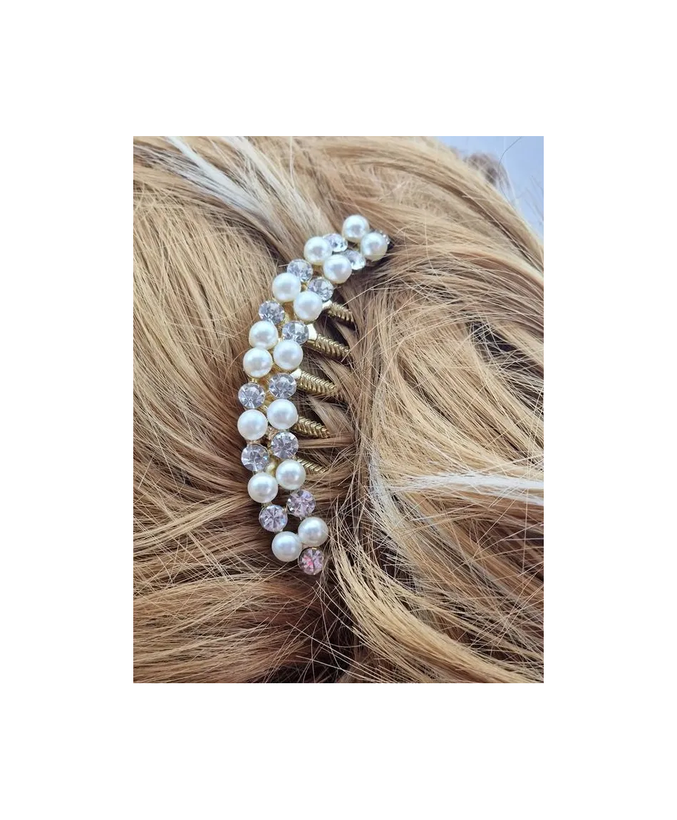Grzebienie do włosów ozdobne złote z perełkami