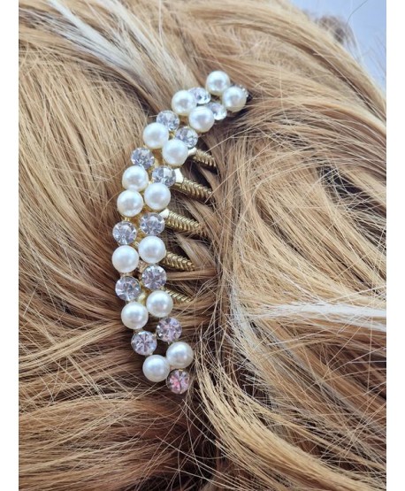Grzebienie do włosów ozdobne złote z perełkami