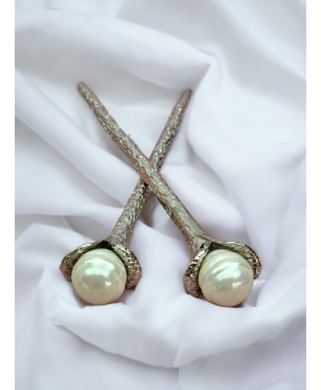 Japońska szpilka do włosów srebrna z perełką