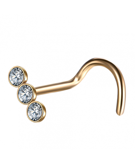 Kolczyki do nosa złote stal cyrkonie zakręcone - pigmeje