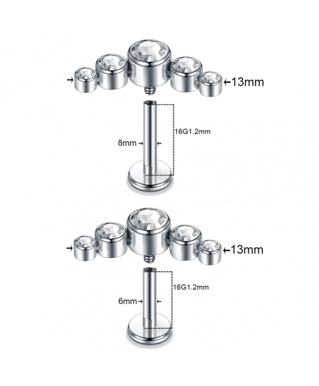 Kolczyki ozdobne labrety z cyrkoniami 6 mm