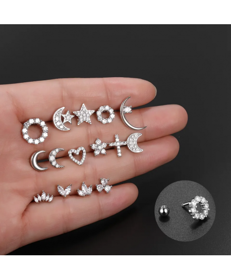 Kolczyki ozdobne labrety tragus helix różne kształty