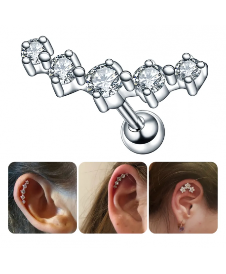 Kolczyk ozdobny labret tragus helix z cyrkoniami