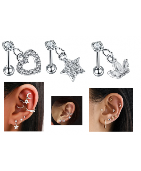 Kolczyki ozdobny labrety tragus helix wiszące z cyrkoniami