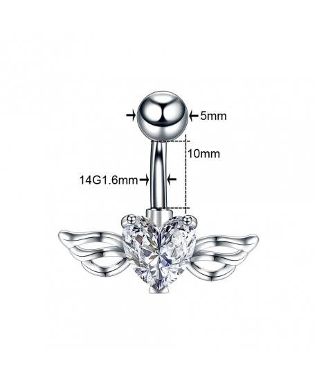 Kolczyk do pępka stal serce ze skrzydłami