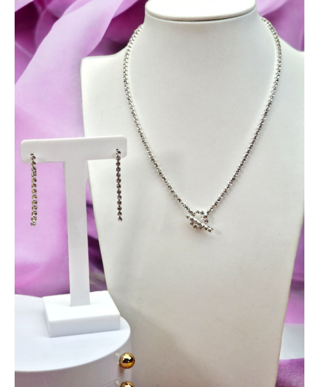 Komplet biżuterii srebrnej naszyjnik i kolczyki kółeczko z pałeczką