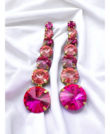 Kolczyki wiszące kryształki róż fuksja