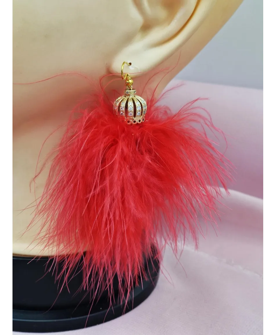 Kolczyki puszyste pióra ze złotem