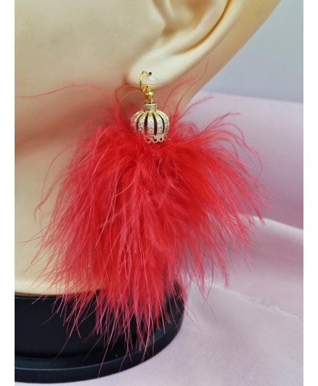 Kolczyki puszyste pióra ze złotem