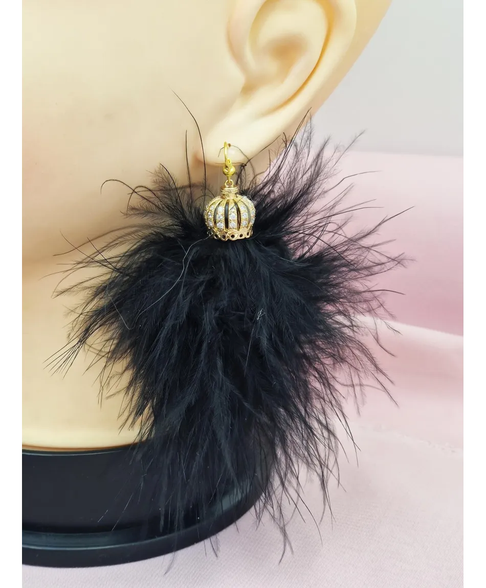 Kolczyki puszyste pióra ze złotem