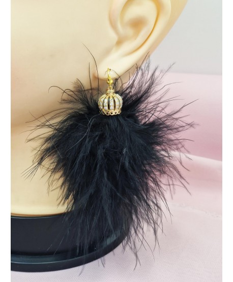 Kolczyki puszyste pióra ze złotem