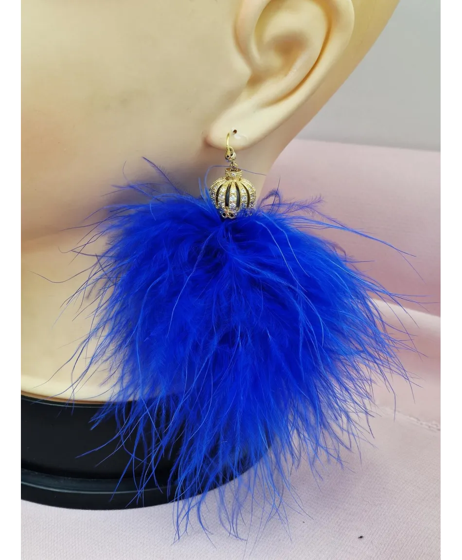 Kolczyki puszyste pióra ze złotem