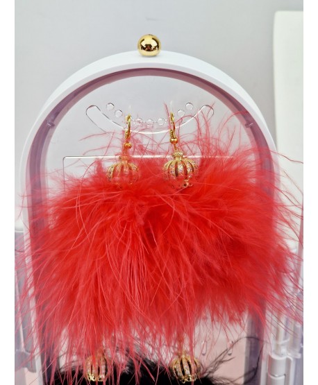 Kolczyki puszyste pióra ze złotem