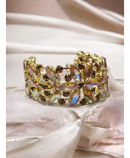 Bransoletka bogata kryształowa sztywna kolor szampański