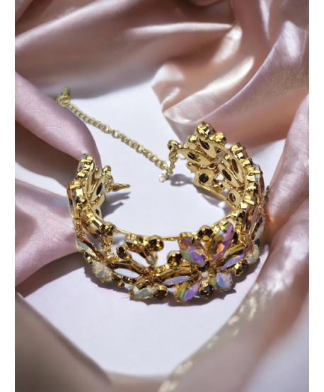 Bransoletka bogata kryształowa sztywna kolor szampański