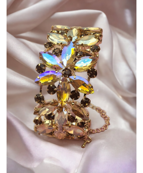 Bransoletka bogata kryształowa sztywna kolor szampański