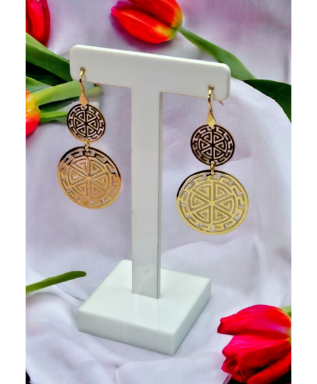 Kolczyki stal złote kółka z greckim wzorem