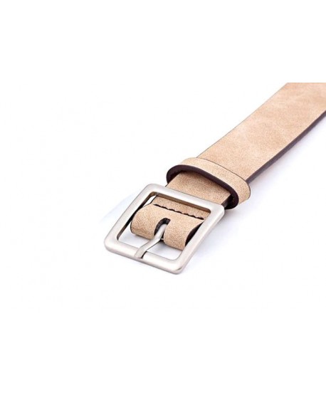 Beżowy pasek ze srebrną matową klamrą
