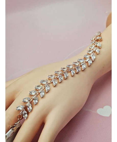 Bransoletka różowe złoto cyrkonie listki