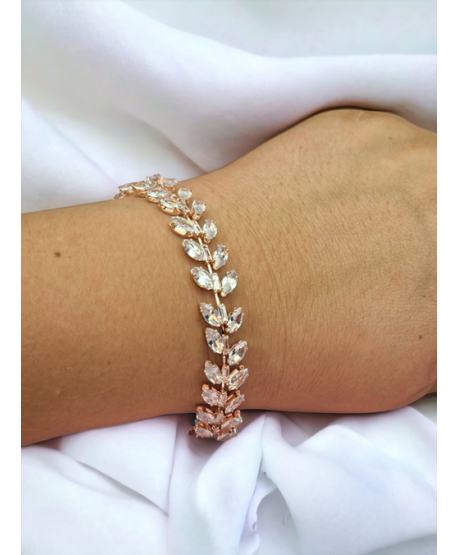 Bransoletka różowe złoto cyrkonie listki