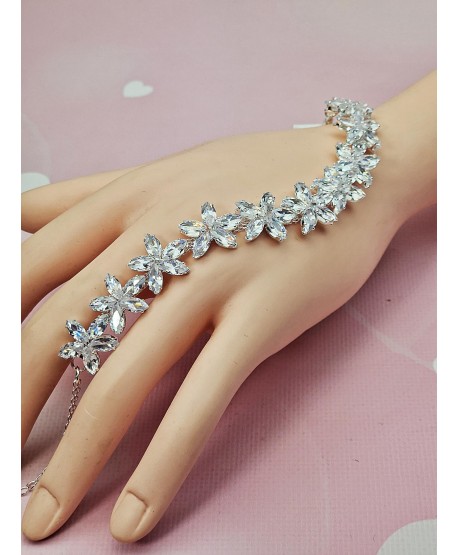 Bransoletka srebrna cyrkoniowe kwiatuszki