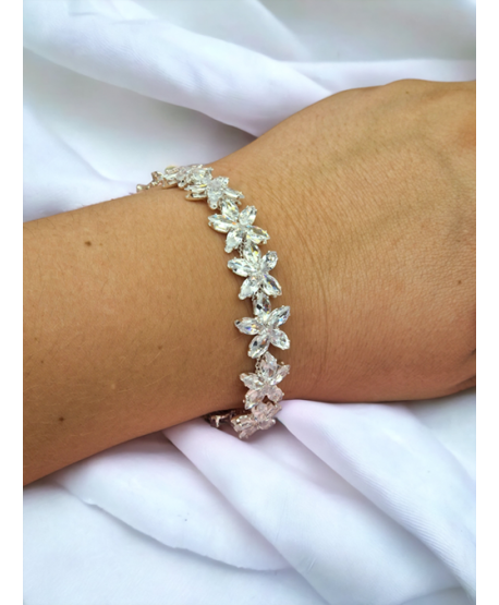 Bransoletka srebrna cyrkoniowe kwiatuszki