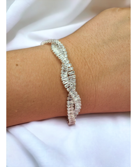 Bransoletka srebrna cyrkoniowy warkocz