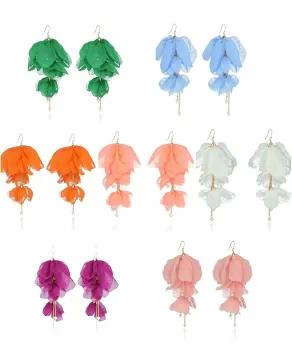 Kolczyki jedwabne płatki kolory