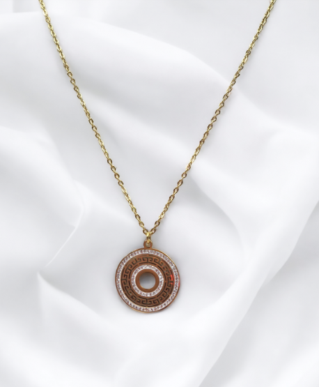 Naszyjnik stal kółeczko z drogą grecką i cyrkoniami