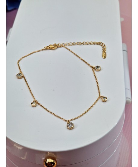 Bransoletka na kostkę stal złote kwiatuszki