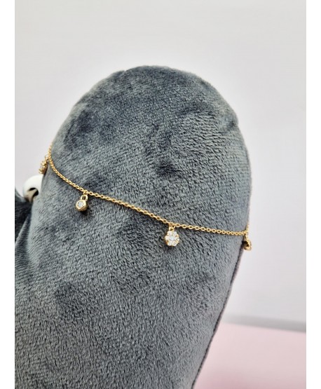 Bransoletka na kostkę stal złote kwiatuszki