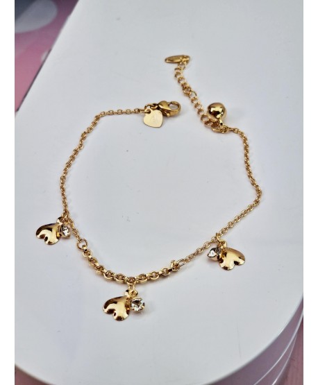 Bransoletka na kostkę stal złote serduszka z cyrkoniami