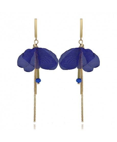 Kolczyki jedwabne delikatne ze złotymi łańcuszkami