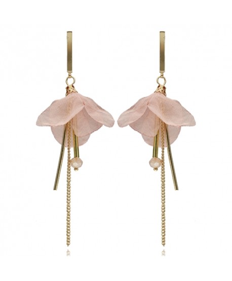 Kolczyki jedwabne delikatne ze złotymi łańcuszkami