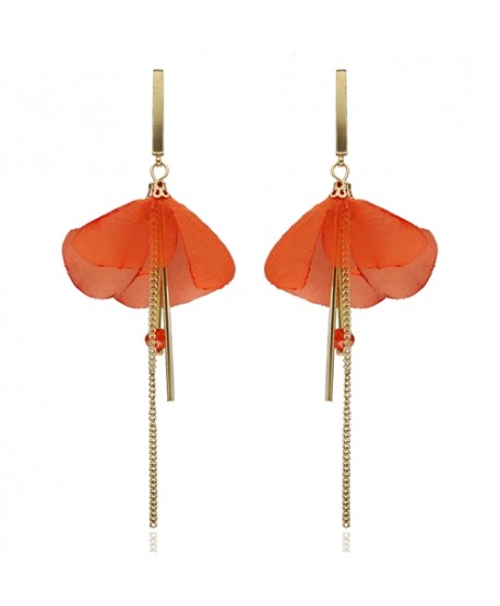 Kolczyki jedwabne delikatne ze złotymi łańcuszkami