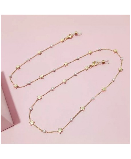 Łańcuszek do okularów z perełkami i gwiazdkami