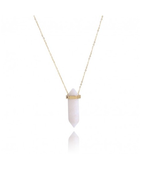 Naszyjnik stal z minerałem kwarc biały