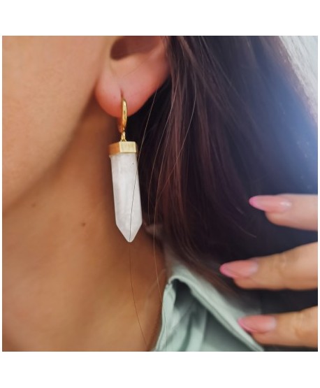 Kolczyki stal z minerałem kryształ górski