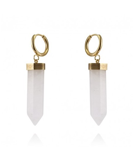 Kolczyki stal z minerałem kryształ górski