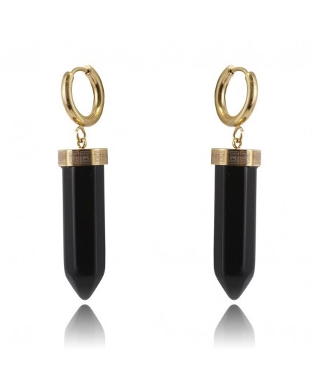 Kolczyki stal z minerałem onyks