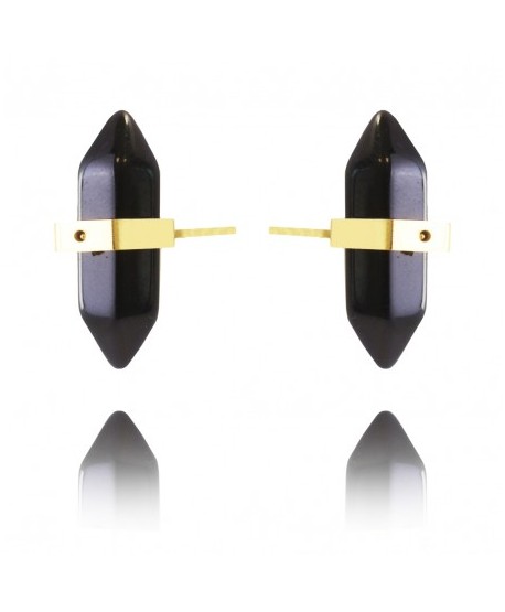 Kolczyki stal na sztyfcie z minerałem onyks