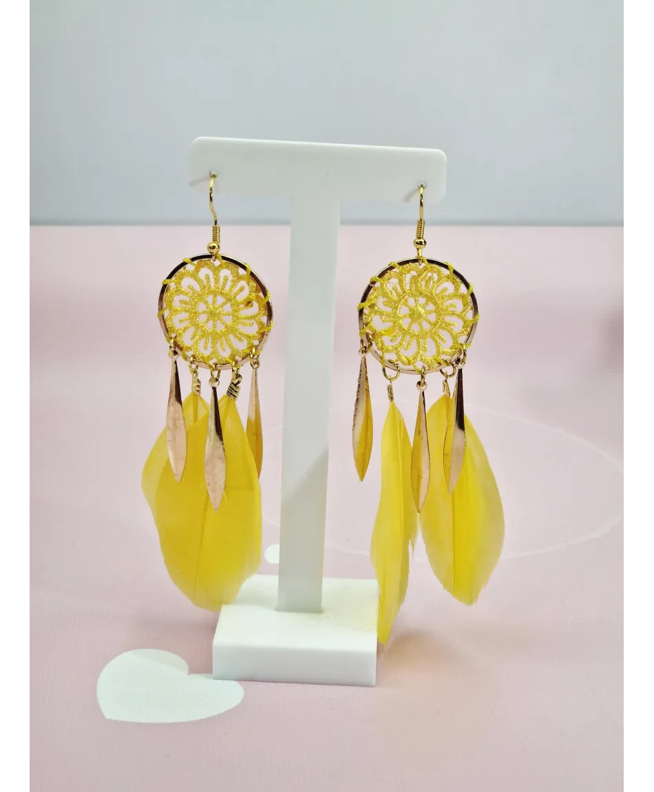 Kolczyki piórka w kolorach z łapaczem snów