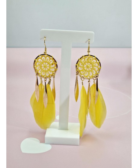 Kolczyki piórka w kolorach z łapaczem snów