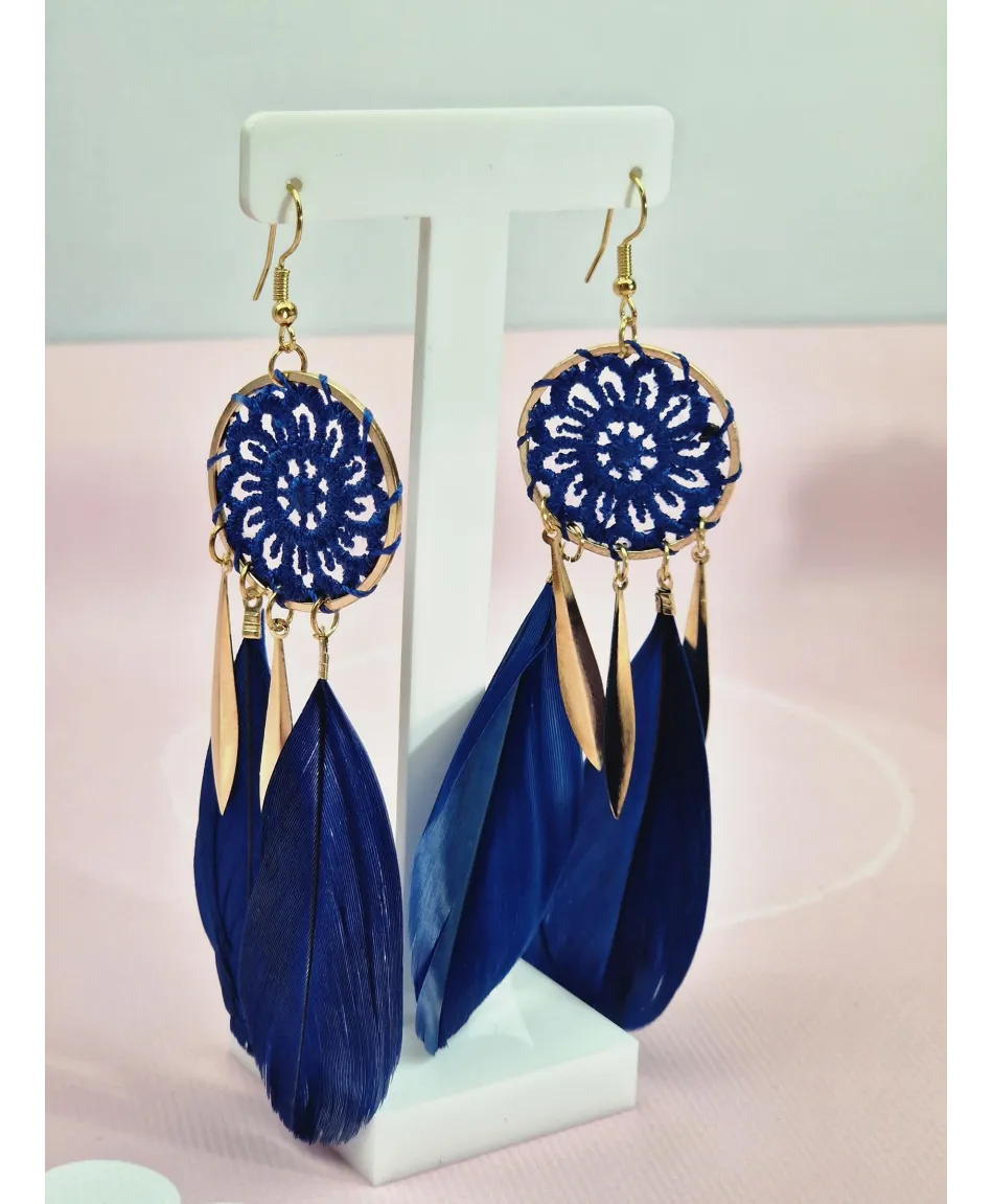 Kolczyki piórka w kolorach z łapaczem snów