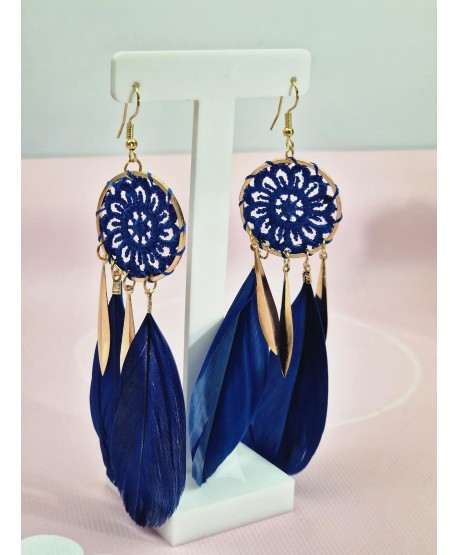 Kolczyki piórka w kolorach z łapaczem snów