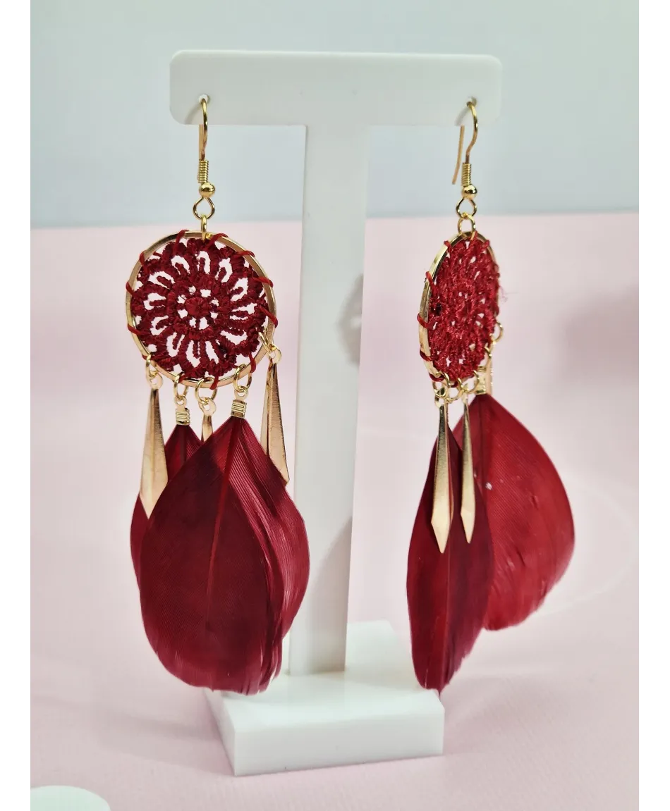 Kolczyki piórka w kolorach z łapaczem snów