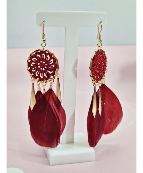 Kolczyki piórka w kolorach z łapaczem snów