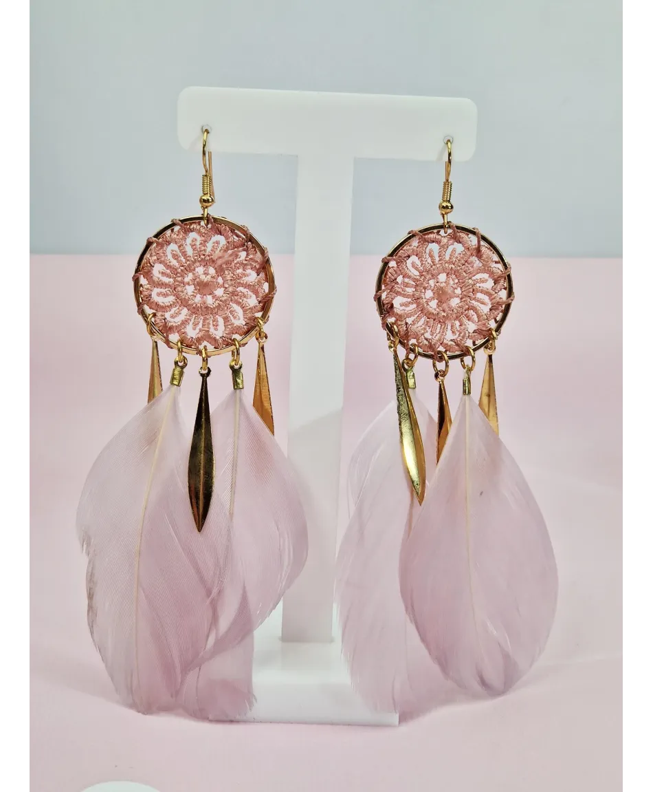 Kolczyki piórka w kolorach z łapaczem snów