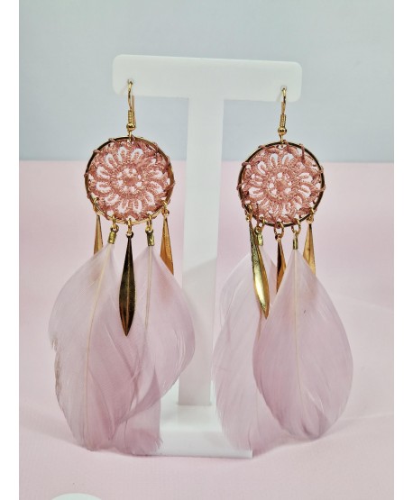 Kolczyki piórka w kolorach z łapaczem snów